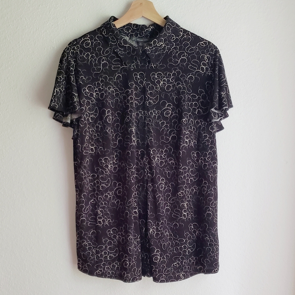 NEW Adrianna Papell Black Slinky Blouse With Flutter Sleeve Size 1X XXL